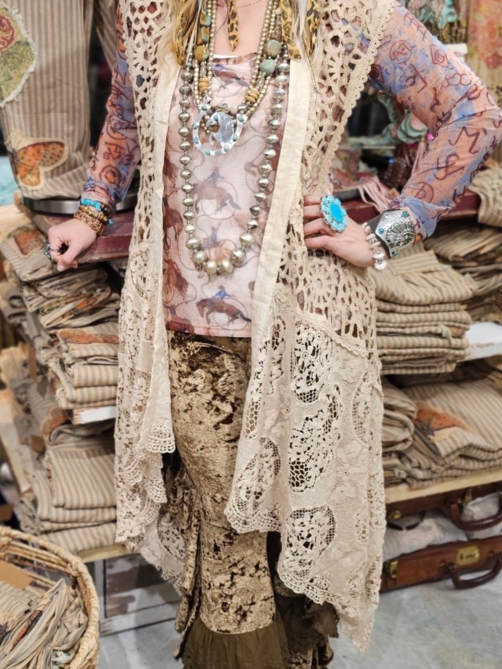 NEW A Rare Bird Magdalena Crocheted Duster